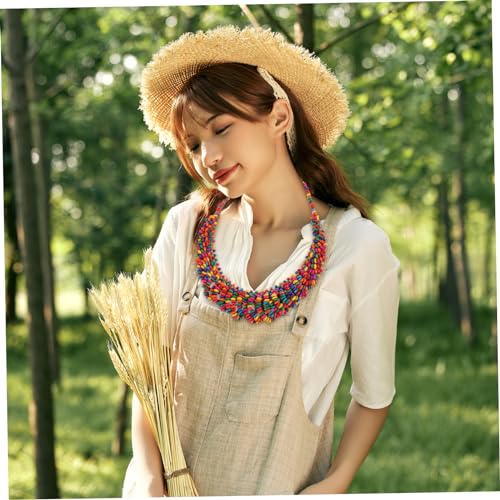 iplusmile Boho Damen Halskette mit Bunten Holzperlen Verstellbare Ethnischer Stil Farbenfrohe Quasten Pulloverkette für Frauen Bequemer Schmuck für Alltag und Party von iplusmile