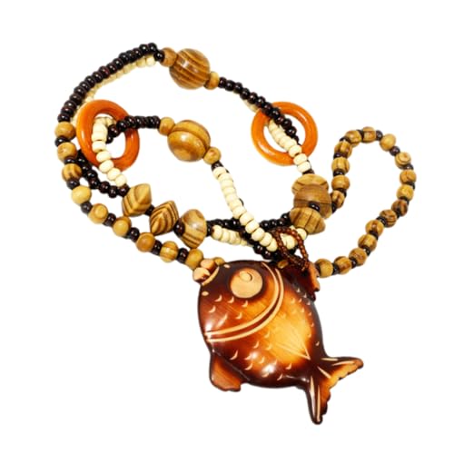 iplusmile Boho Holz Perlen Halskette Retro Fisch Anhänger Vintage Stil Damen Party Schmuck Langlebig und Glatt als Pullover Kette für Alltag und Besondere Anlässe von iplusmile