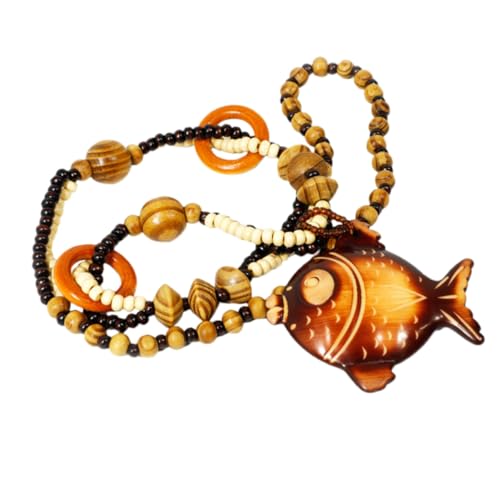 iplusmile Boho Holzperlen Halskette mit Fischanhänger Zierliche Leichte Ethno Kette für Damen Kreative Geschenkidee Stilvolle Lässige Modeschmuck Halskette von iplusmile