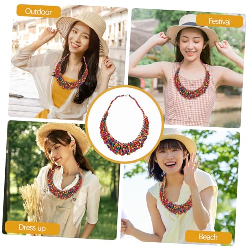 iplusmile Bunte Perlenkette Damen Verstellbar Farbige Holzperlen Boho Ethno Stil Halskette für Frauen und Mädchen Vielseitiges Accessoire mit Kulturellem von iplusmile