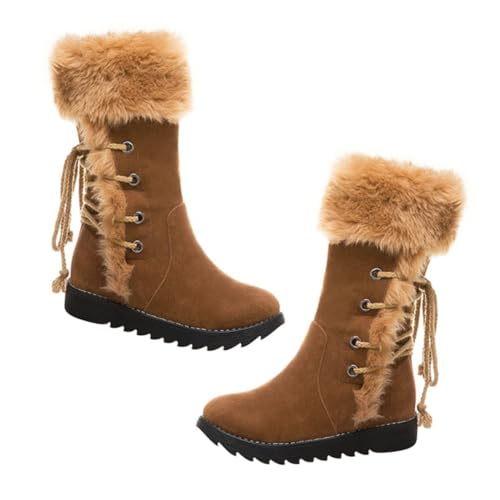 iplusmile Damen Winterstiefel Mid Calf Warm Gefüttert mit Modischem Rückenschnürung Rutschfest und Komfortabel Stilvolle Schneestiefel für Kalte Tage Hautfreundliches Material für Kaltes von iplusmile