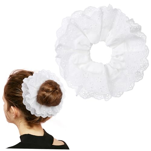 iplusmile Doppellagiges Weißes Spitzen Haargummi Groß Dekoratives Elastisches Haarschmuck Accessoire für Damen Vielseitiger Pferdeschwanzhalter und Modisches Armband für Alltag und Party von iplusmile