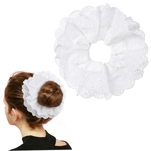 iplusmile Doppelter Spitzen Haargummi Weiß Elastisches Haarschmuck Accessoire für Damen und Mädchen Weicher Schonender Zopfgummi als Charmanter Ponytail Halter und Armband von iplusmile