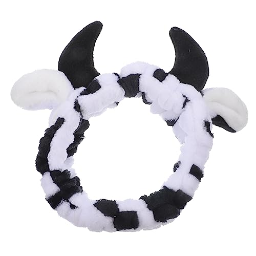 iplusmile Elastisches Damen Stirnband mit Kuhhörnern Weiches Dehnbares Haarband für Waschen Make Up Spa und Sport Rutschfestes Haushalts Waschhaarband von iplusmile