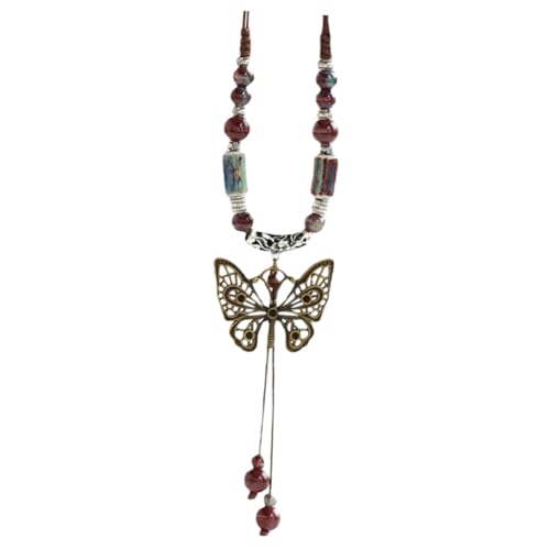 iplusmile Ethnische Lange Keramik Perlenkette Damen mit Schmetterling Anhänger Vintage Halskette Leichter Modeschmuck für Frauen zu Casual Outfits von iplusmile