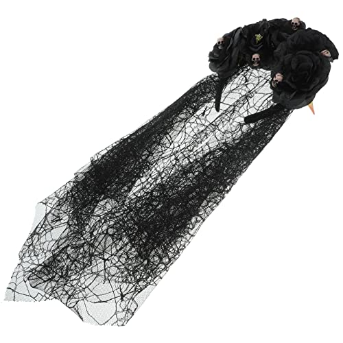 iplusmile Gothic Halloween Schleier Stirnband mit Blumenkrone Schwarzes Haarschmuck Accessoire für Karneval Cosplay und Partys Blumenschmuck mit von iplusmile