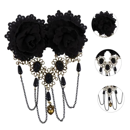 iplusmile Gothic Spitze Haarnadel mit Quasten und Blumenmotiv Handgefertigter Haarschmuck für Halloween Eleganter Schwarzer Haarclip für Damen und Mädchen Stilvolle Cosplay Accessoires von iplusmile