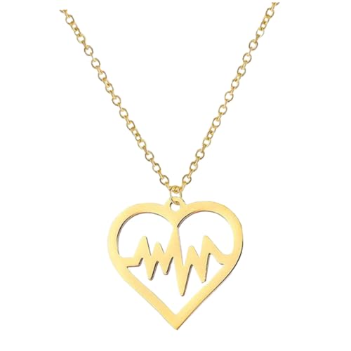 iplusmile Herzförmige Halskette mit Elektrodiagramm Anhänger aus Titanstahl Vergoldete Damen Modeschmuck Kette Filigrane Herz Medaillon Strickketten für und Besondere Anlässe von iplusmile