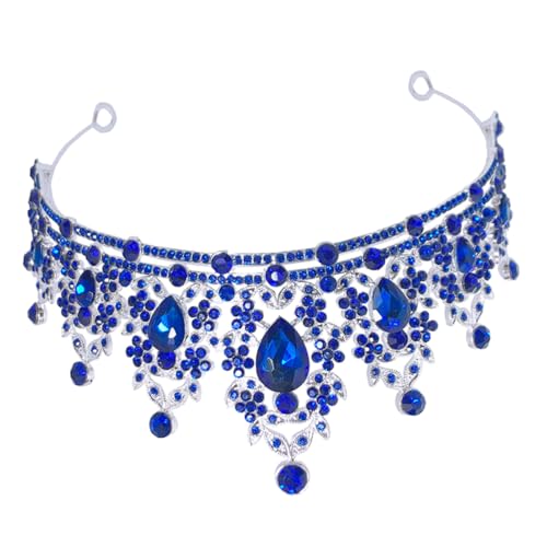 iplusmile Hochwertige Blaue Kristallkrone Braut Tiara mit Funkelnden Strasssteinen Verstellbares Stirnband für Hochzeit Fotoshooting und Festliche Anlässe Eleganter Prinzessin Haarschmuck von iplusmile