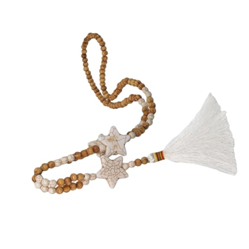 iplusmile Holzperlen Halskette mit Sternanhänger und Weißer Quaste Handgefertigter Boho Schmuck für Damen Vielseitiger Herbst Winter Pullover Anhänger Modisches Accessoire für Frauen von iplusmile