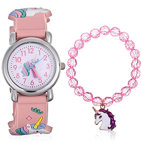 iplusmile Geschenk Kinderuhren Kinder-Einhorn-Uhr Cartoon-Uhr Mit Einhorn-Armband Für Mädchen Für Kinder Ansehen Perlenarmbänder von iplusmile