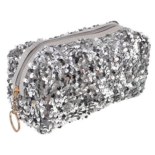 iplusmile Kosmetiktasche Pailletten Großvolumig Leicht mit Reißverschluss Tragbar Multifunktional für Damen Reise Schminktasche Aufbewahrung Make Up Organizer Silber von iplusmile