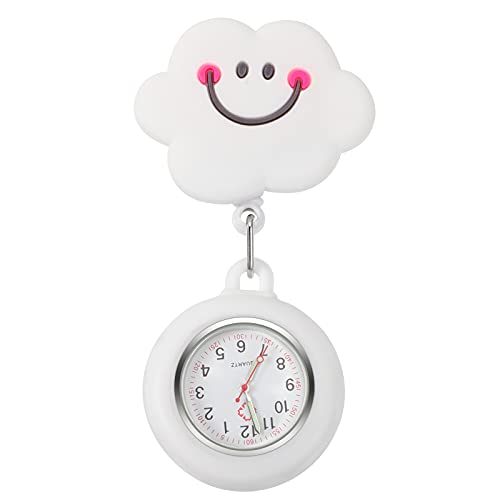 iplusmile Krankenschwesteruhr Fob Uhr Cartoon Weiße Wolke Taschenclip auf Uhr Tragbare Einziehbare Krankenschwesteruhr von iplusmile
