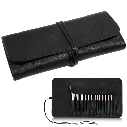 iplusmile Make-Up-Pinsel-Rolletui Beutelhalter Tragbarer Make-Up-Pinsel-Organizer Kosmetiktasche Pu-Lederetui Für Die Reise Für 15 Make-Up-Stücke (Make-Up Nicht Im Lieferumfang Enthalten) von iplusmile