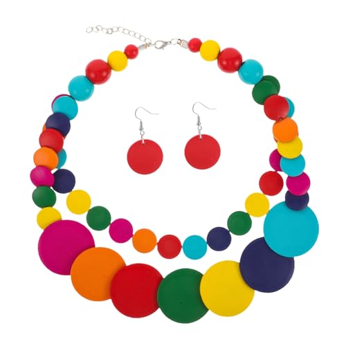 iplusmile Mehrlagige Holzperlen Halskette Boho Ethno Stil für Damen und Herren Bunte Lange Kette mit Geometrischen Holzstücken Inspiriert Modischer Schmuck für Alltag und Fest von iplusmile
