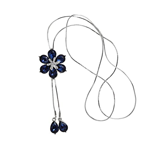 iplusmile Modeschmuck Damen Halskette mit Kristallblauem Blumen Anhänger Lange Pullover Kette Eleganter Schmuck für Frauen als zu Weihnachten Geburtstag und Muttertag von iplusmile
