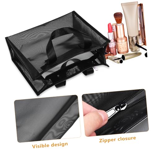iplusmile Nylon Mesh Kosmetiktasche mit Reißverschluss Leichte Strapazierfähige Make Up Tasche Damen Tragbarer Reise Organizer Sichtbare Aufbewahrungstasche Schwarz von iplusmile