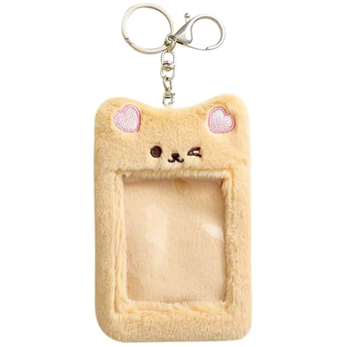iplusmile Photocard Holder Keychain Cute Kpop Keychain Plush Bear Rabbit Cat Photo Card Holder Sleeve with Key Ring ID Bank Credit Card Holder Protector von iplusmile