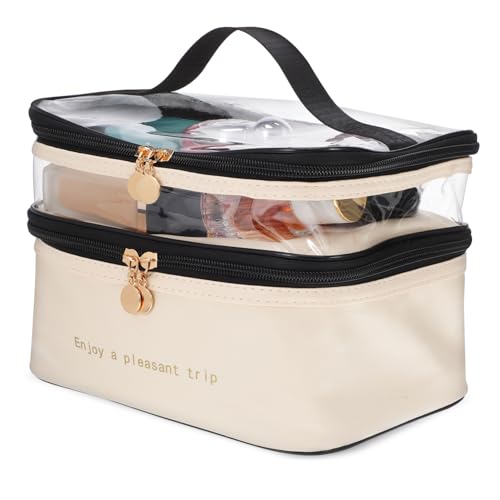 iplusmile Reisetasche Kosmetiktasche Damen Doppellagig mit Sicherem Reißverschluss Großer Stauraum Vielseitiger Make Up und Hautpflege Organizer Tragbare Kulturtasche mit Praktischem Griff von iplusmile