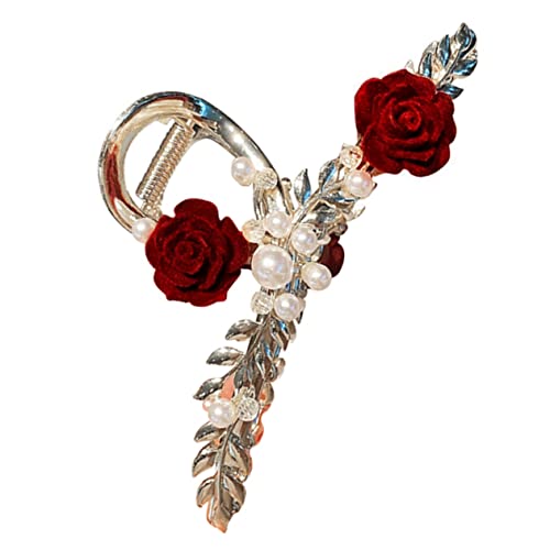 iplusmile Rote Rosen Perlen Haarklammer Haarspange Vintage Blüten Design Haarklammer für Damen Rückenhaare Stabiler Modischer Haarschmuck von iplusmile
