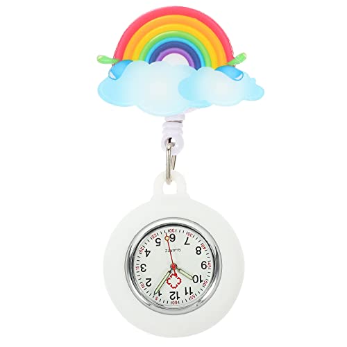 Versenkbare Hängende Uhr Schöne Regenbogen mit Zweite Hand Clip auf Revers Uhr Glow in Dark für Frauen von iplusmile