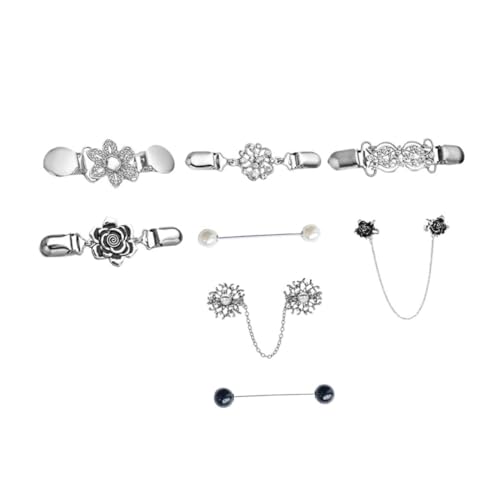 iplusmile Vintage Cardigan Clip Teilig Eleganter Pullover Kragenclip mit Blumen und Perlendekor Vielseitiger Schal und Hemdclip Modisches Kleidungszubehör für Damen und Herren von iplusmile