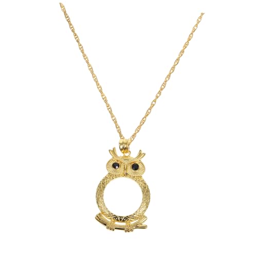 iplusmile Vintage Leselupe Halskette Damen mit Fach Vergrößerung Eulen Anhänger aus Metall Lange Retro Kette für Lesen Handwerk und Alltag Robustes Schmuckstück in Gold von iplusmile