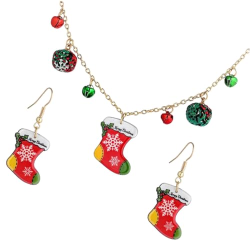 iplusmile Weihnachtsschmuck mit Weihnachtsstrumpf Ohrringen und Anhänger Stilvoll Langlebig für Weihnachtsfeier Festliche Damen Schmuck von iplusmile