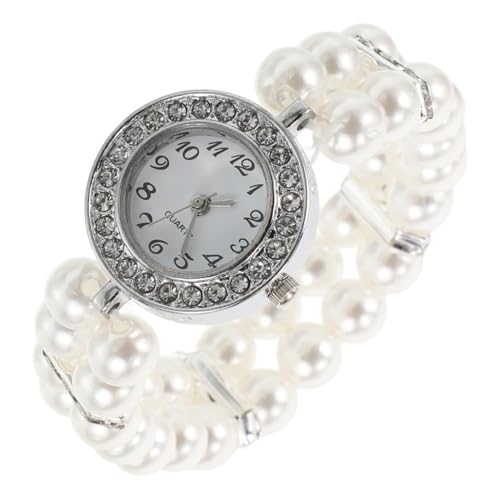 iplusmile Zierliche Manschettenuhr Für Damen Mit Perlen Und Strassverzierung Elegante Vintage Uhr Elastisches Armband Für Weihnachtsfeiern Und Besondere Anlässe Stilvoller Schmuck Für von iplusmile