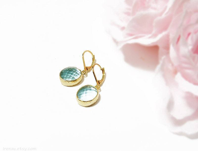Aqua Blaue Ohrringe, Ozeanblaue Hochzeit, Aquamarin Tropfen Glas Ovale Hellblaue Etwas Blaues von irenau