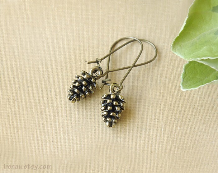 Kiefernzapfen Ohrringe Antik Bronze Tannenzapfen Vintage, Herbst Schmuck, Nieren Natur Inspiriert Wald von irenau