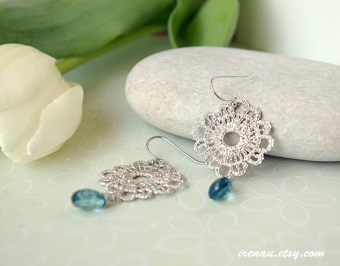 Metall Ohrringe, London Blue Silberquarz Ohrhänger, Unikat Quarz Silber Blauquarz Schmuck von irenau