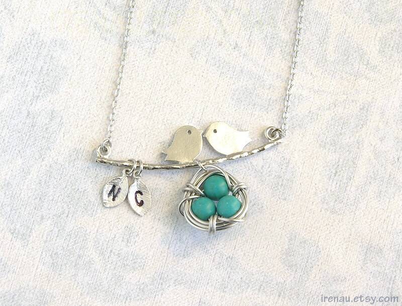 Silber Vogel Nest Halskette, Benutzerdefinierte Erste Personalisierte Monogramm Geschenk Für Mama Mutter Familie Halskette Cusmon Blätter von irenau