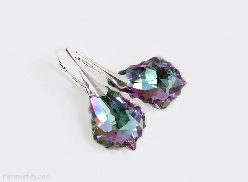 Swarovski Vitrail Light Ohrringe, Lila Violett Blau Tropfen Ohrringe Barock Crystal Sterling Silber Modern Braut von irenau
