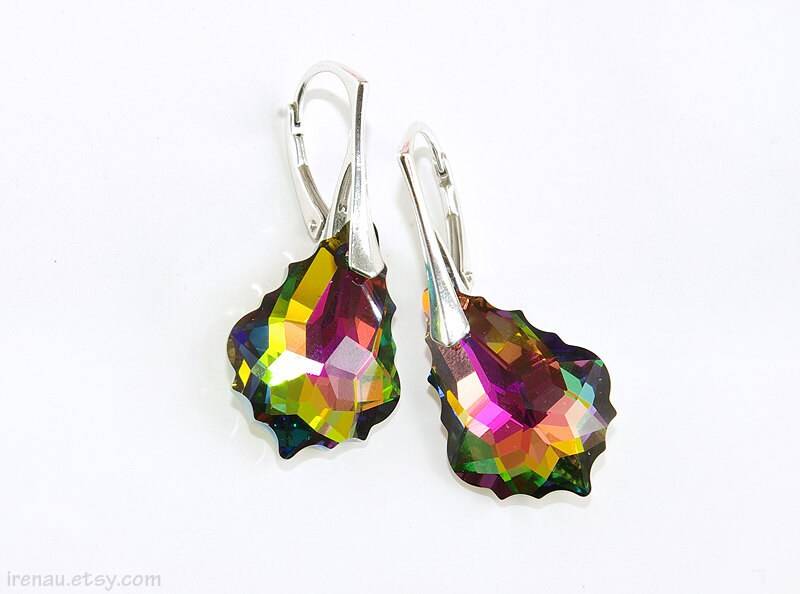 Vitrail Ohrringe, Swarovski Barock Vitrail Medium Crystal Ohrhänger Kristalle Sterling Silber Ohrringe Moderne Braut von irenau