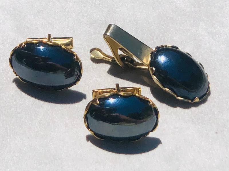 Hämatit Oval Vintage Manschettenknöpfe Krawattenklammer Set von irievibe420