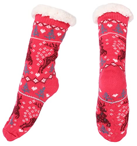 irisaa 1 Paar Wintersocken Kuschelsocken mit ABS Sohle für Damen Warme Hüttensocken mit Sterne Muster dicke Stoppersocken Anti Rutsch, Socken Größe:36-41, Socken Farben 2020:Rot von irisaa