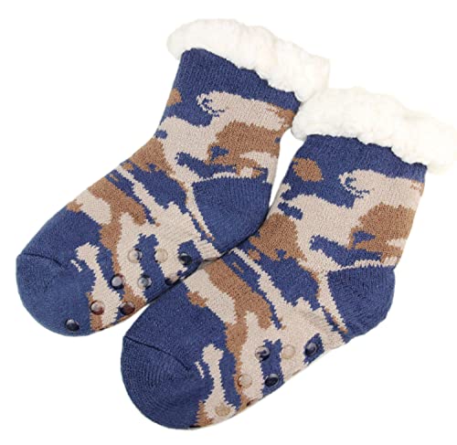 irisaa 1 Paar Wintersocken Kuschelsocken mit ABS Sohle für Mädchen Kinder Warme Hüttensocken dicke Stoppersocken Anti Rutsch, Socken Größe:28-31, Socken Farben 2020:Blau Camouflage von irisaa