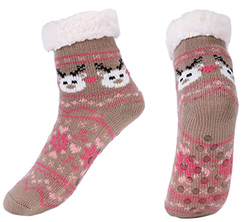 irisaa 1 Paar Wintersocken Kuschelsocken mit ABS Sohle für Mädchen Kinder Warme Hüttensocken dicke Stoppersocken Anti Rutsch, Socken Größe:28-31, Socken Farben 2020:Braun von irisaa