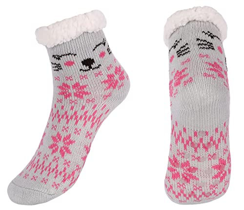 irisaa 1 Paar Wintersocken Kuschelsocken mit ABS Sohle für Mädchen Kinder Warme Hüttensocken dicke Stoppersocken Anti Rutsch, Socken Größe:28-31, Socken Farben 2020:Grau Schneeflocken von irisaa