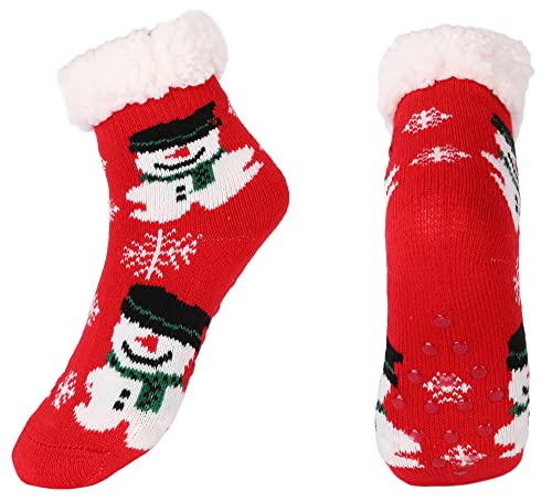 irisaa 1 Paar Wintersocken Kuschelsocken mit ABS Sohle für Mädchen Kinder Warme Hüttensocken dicke Stoppersocken Anti Rutsch, Socken Größe:32-35, Socken Farben 2020:Rot Schwarz von irisaa