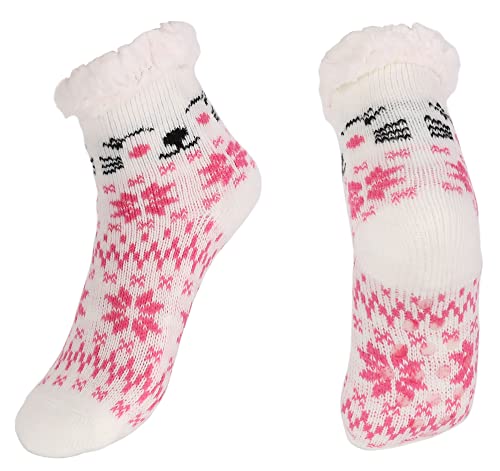 irisaa 1 Paar Wintersocken Kuschelsocken mit ABS Sohle für Mädchen Kinder Warme Hüttensocken dicke Stoppersocken Anti Rutsch, Socken Größe:32-35, Socken Farben 2020:Weiß Schneeflocken von irisaa