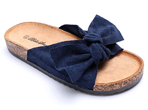 irisaa Bunte Pantoletten Sandalen mit Schleifen oder Blumen zum Sommer, 2019 Patoletten Farbe (1):Blue, Schuhgröße 36-41:37 von irisaa