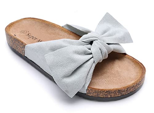 irisaa Bunte Pantoletten Sandalen mit Schleifen oder Blumen zum Sommer, 2019 Patoletten Farbe (1):Hell Blau, Schuhgröße 36-41:37 von irisaa