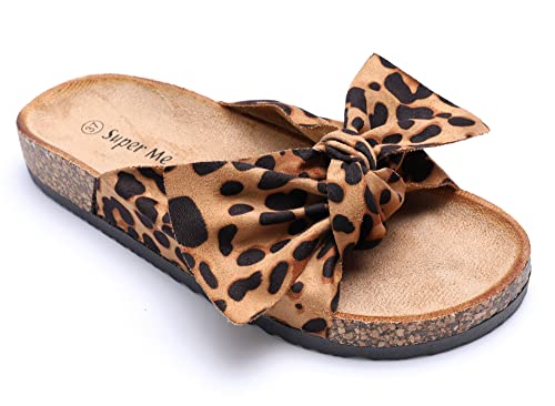 irisaa Bunte Pantoletten Sandalen mit Schleifen oder Blumen zum Sommer, 2019 Patoletten Farbe (1):Leopard, Schuhgröße 36-41:36 von irisaa
