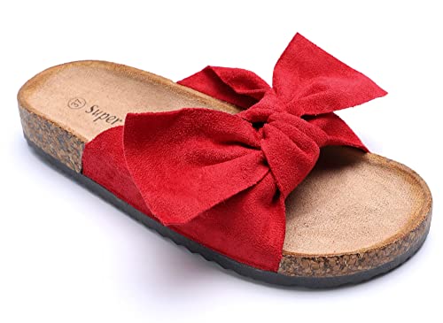 irisaa Bunte Pantoletten Sandalen mit Schleifen oder Blumen zum Sommer, 2019 Patoletten Farbe (1):Red, Schuhgröße 36-41:36 von irisaa