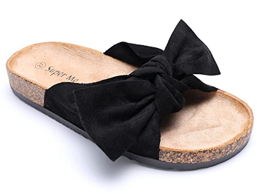 irisaa Bunte Pantoletten Sandalen mit Schleifen oder Blumen zum Sommer, 2019 Patoletten Farbe (1):Black New, Schuhgröße 36-41:36 von irisaa