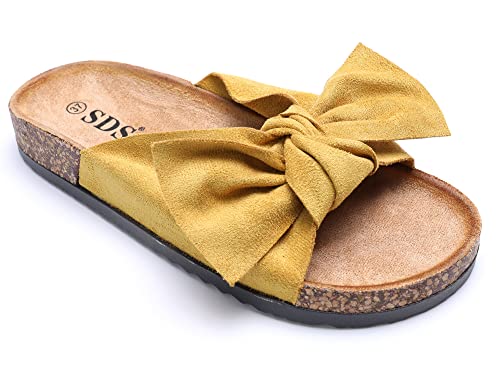 irisaa Bunte Pantoletten Sandalen mit Schleifen oder Blumen zum Sommer, 2019 Patoletten Farbe (1):Yellow New, Schuhgröße 36-41:36 von irisaa