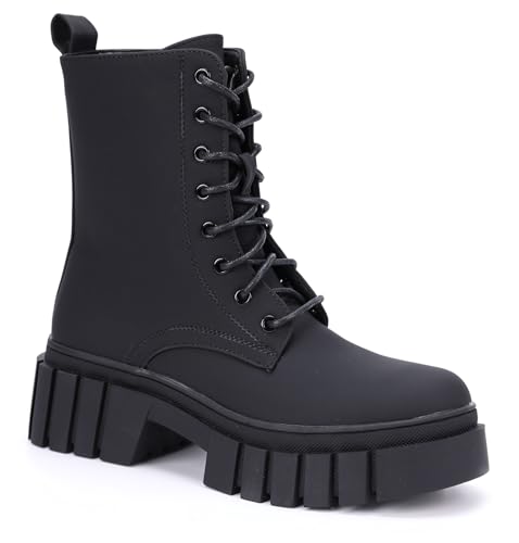 irisaa Chelsea Boots mit Blockabsatz, Damen Stiefeletten Profil Sohle, Winterschuhe Schnürboots Warm Gefüttert 20800, Größe:37, STF Farbe:Schwarz Seil von irisaa