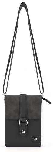 irisaa Crossbody Umhängetasche Damen, Handytasche mit Verstellbarem Gurt, Kleine Schultertasche mit 2 Schulterriemen, DKB Farbe:Schwarz von irisaa